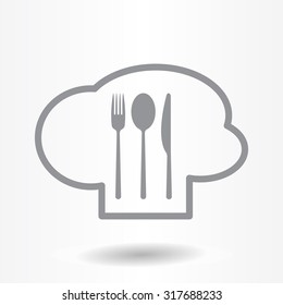 sign with chef hat and spoon, fork, knife 