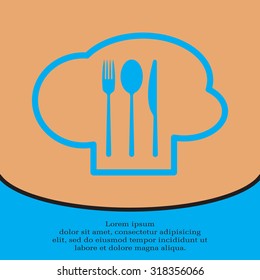 sign with chef hat and spoon, fork, knife 