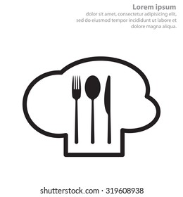 sign with chef hat and spoon, fork, knife 