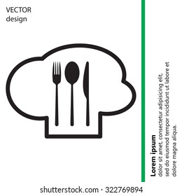 sign with chef hat and spoon, fork, knife 