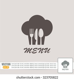 sign with chef hat and spoon, fork, knife 