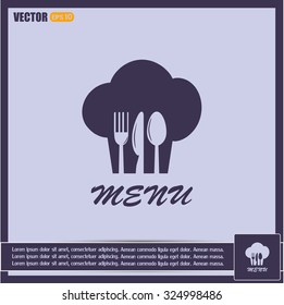 sign with chef hat and spoon, fork, knife 