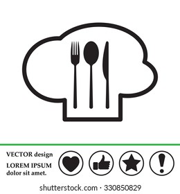 sign with chef hat and spoon, fork, knife 
