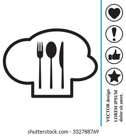 sign with chef hat and spoon, fork, knife 