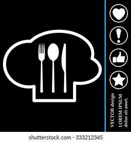 sign with chef hat and spoon, fork, knife 