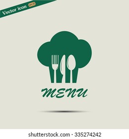 sign with chef hat and spoon, fork, knife 