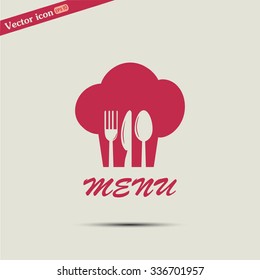 sign with chef hat and spoon, fork, knife 