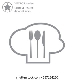 sign with chef hat and spoon, fork, knife 