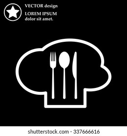 sign with chef hat and spoon, fork, knife 