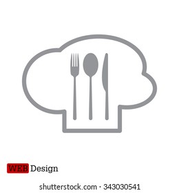 sign with chef hat and spoon, fork, knife 