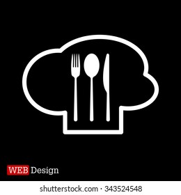 sign with chef hat and spoon, fork, knife 