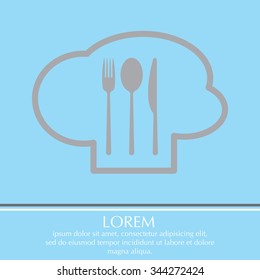 sign with chef hat and spoon, fork, knife 