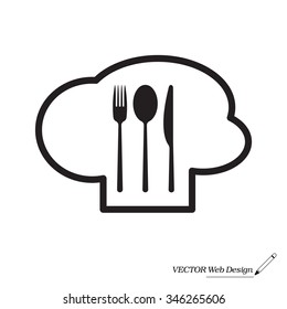 sign with chef hat and spoon, fork, knife 
