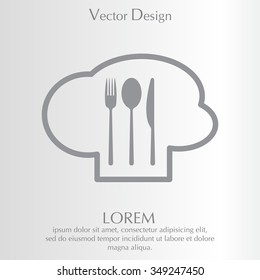 sign with chef hat and spoon, fork, knife 
