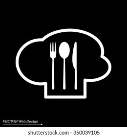 sign with chef hat and spoon, fork, knife 