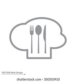 sign with chef hat and spoon, fork, knife 