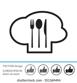 sign with chef hat and spoon, fork, knife 