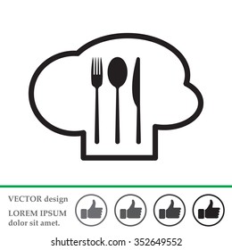 sign with chef hat and spoon, fork, knife 
