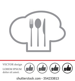 sign with chef hat and spoon, fork, knife 