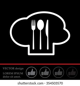 sign with chef hat and spoon, fork, knife 