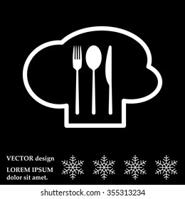 sign with chef hat and spoon, fork, knife 