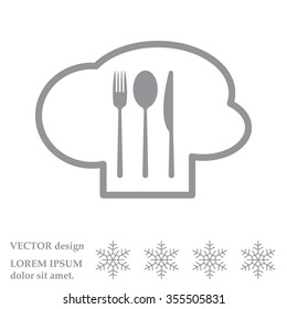 sign with chef hat and spoon, fork, knife 