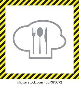 sign with chef hat and spoon, fork, knife 