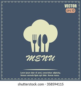 sign with chef hat and spoon, fork, knife 