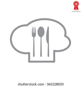 sign with chef hat and spoon, fork, knife 