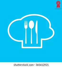 sign with chef hat and spoon, fork, knife 