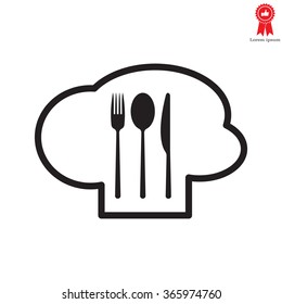 sign with chef hat and spoon, fork, knife 