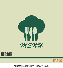 sign with chef hat and spoon, fork, knife 