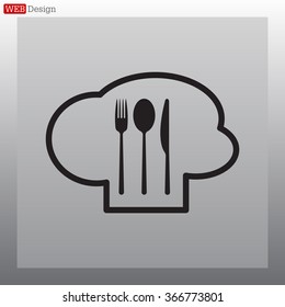 sign with chef hat and spoon, fork, knife 