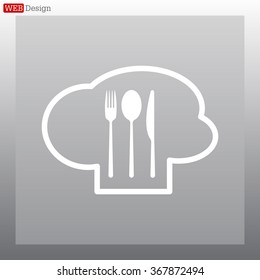 sign with chef hat and spoon, fork, knife 
