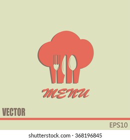 sign with chef hat and spoon, fork, knife 