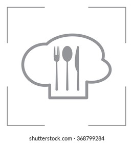sign with chef hat and spoon, fork, knife 