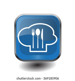 sign with chef hat and spoon, fork, knife 
