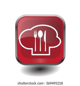 sign with chef hat and spoon, fork, knife 