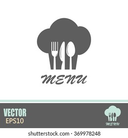 sign with chef hat and spoon, fork, knife 