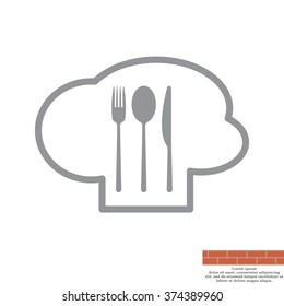 sign with chef hat and spoon, fork, knife 