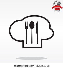 sign with chef hat and spoon, fork, knife 