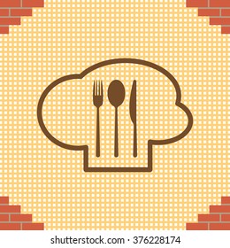 sign with chef hat and spoon, fork, knife 