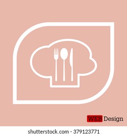 sign with chef hat and spoon, fork, knife 