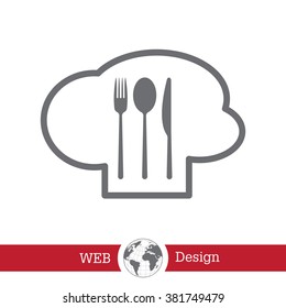 sign with chef hat and spoon, fork, knife 