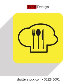 sign with chef hat and spoon, fork, knife 