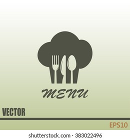 sign with chef hat and spoon, fork, knife 