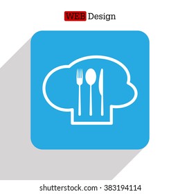sign with chef hat and spoon, fork, knife 