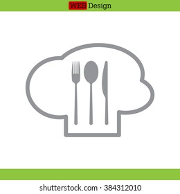 sign with chef hat and spoon, fork, knife 