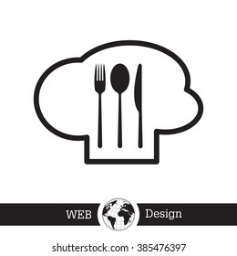 sign with chef hat and spoon, fork, knife 