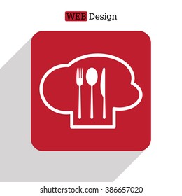 sign with chef hat and spoon, fork, knife 